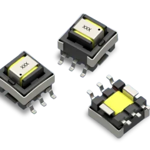 CT01 current sense transformer showing compact surface-mount construction, magnetic core, and SMT terminals