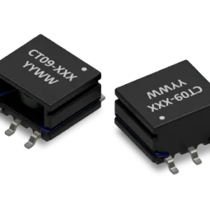 CT09 current sense transformer showing compact surface-mount package with enclosed magnetic core and winding.