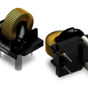CT10 current sense transformer showing exposed toroidal insulated winding, magnetic core, and through-hole terminals