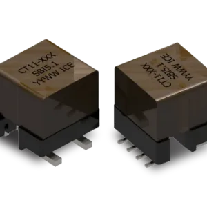 CT11 current sense transformer showing shielded core, molded base and gull-wing surface-mount terminals