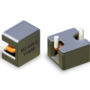 I02 through-hole power inductor showing powdered-iron core, copper winding, and radial terminals