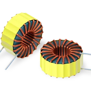 ITP-V toroidal power inductor showing copper windings, powdered-iron core, and through-hole leads