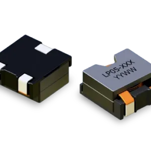 LP05 flat-wire power inductor showing ferrite core, copper winding, and surface-mount terminals