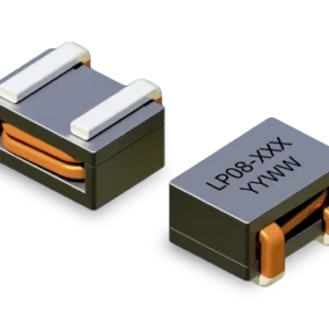 LP08 flat-wire power inductor showing ferrite core, copper winding, and surface-mount terminals