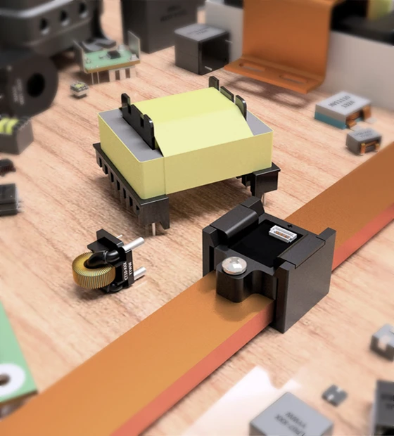 ICE Components power magnetics and current sensing solutions displayed on a power electronics assembly